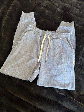Vuori Kids Light Grey Sweatpants with Cream Drawstring